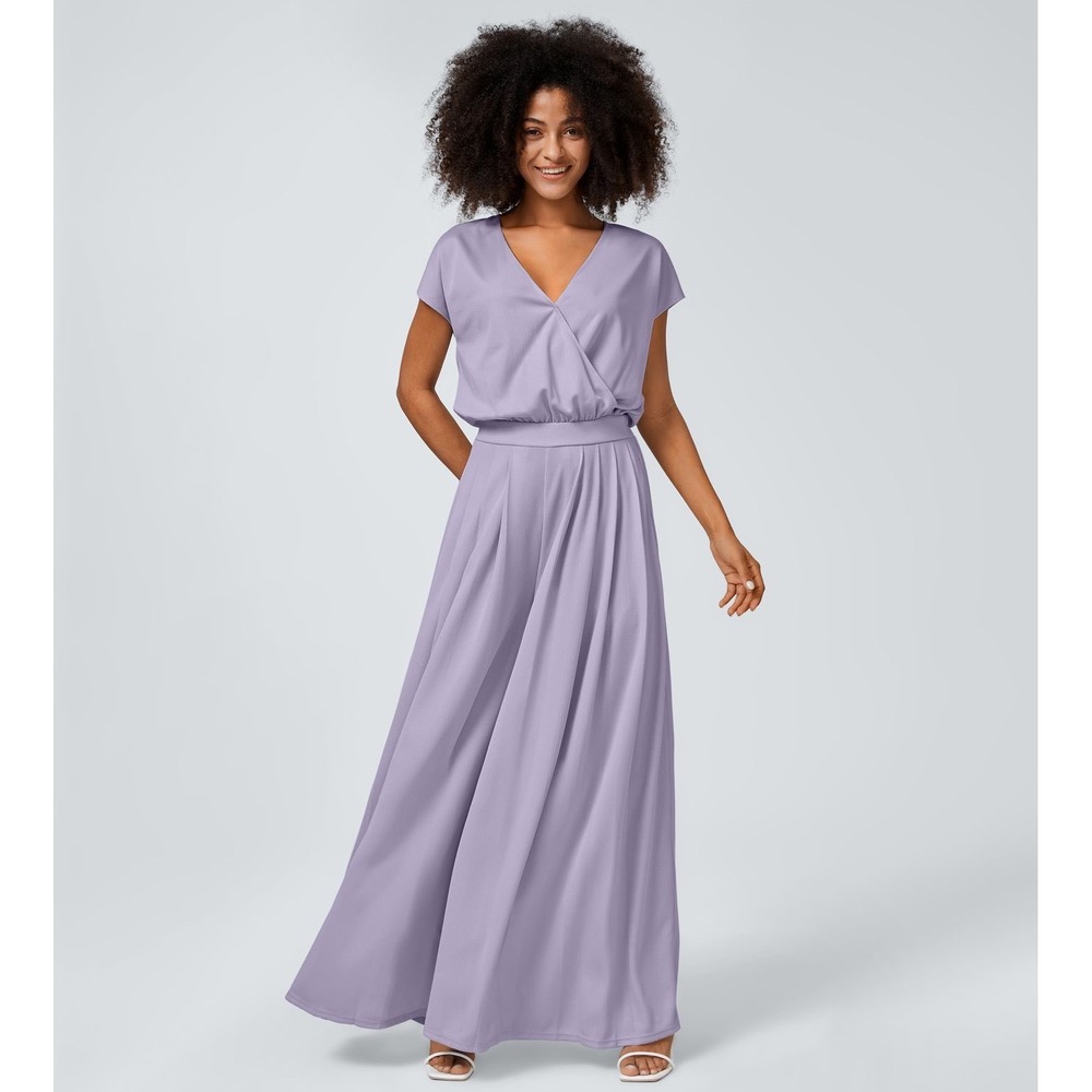 🌿 NWT HALARA Lavender V-Neck Cap Sleeve Jumpsuit - XL